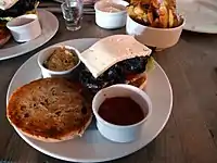 An eggplant burger topped with Feta cheese