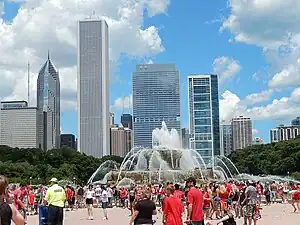 Image 43People walking around Buckingham Fountain to attend a rally (2013)  (from Culture of Chicago)