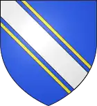 Blue shield with silver and gold diagonal lines