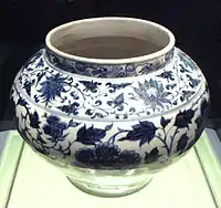 Blue and white jar, Jingdezhen, Yuan dynasty (1271-1368).