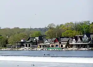 A daytime photo of Boathouse Row (2006).