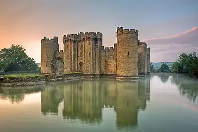 Image 26Bodiam Castle is a 14th-century moated castle in East Sussex. Today there are thousands of castles throughout the UK. (from Culture of the United Kingdom)