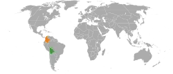 Map indicating locations of Bolivia and Colombia