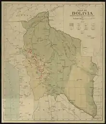 Image 13"Map of Bolivia, Showing Forest and Agriculture Areas, and Mineral Localities" from 1912 (from Economy of Bolivia)