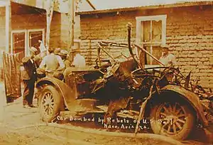 A Dodge touring car destroyed during the bombing of Naco, Arizona