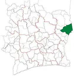 Location in Ivory Coast. Bondoukou Department has had these boundaries since 2009.