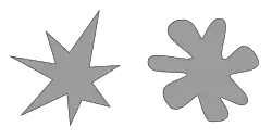 A spiky geometric shape (left) and a rounded geometric shape (right)