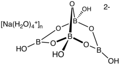 Ball-and-stick model of the unit cell of borax decahydrate