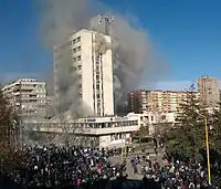 Image 16Tuzla government building burning after anti-government clashes on 7 February 2014 (from History of Bosnia and Herzegovina)