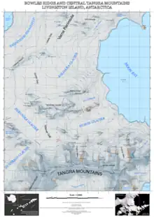 Topographic map of Bowles Ridge and Central Tangra Mountains, Livingston Island