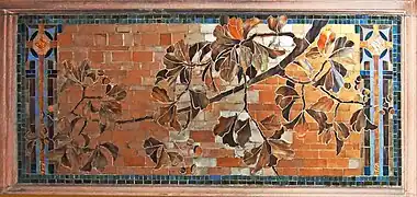 Art tiles in fireplace