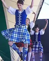 Image 36Highland dancing in traditional Gaelic dress with its tartan pattern (from Culture of the United Kingdom)