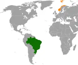 Map indicating locations of Brazil and Norway