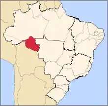 Map of Brazil with the state of Rondônia highlighted in red