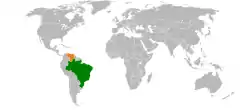 Map indicating locations of Brazil and Venezuela