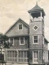  black and white image of the Bridgehampton Hook and Ladder Company building