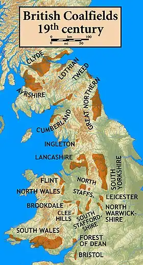 Map of British coalfields in the 19th century