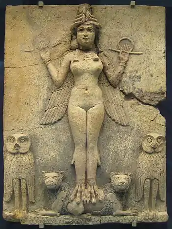 The "Burney Relief," which is believed to represent either Ereshkigal or her younger sister Ishtar (c. 19th or 18th century BC)