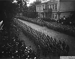 Image 4British troops marching in Batumi, Georgia in 1920. Following World War I, Britain replaced German troops in Georgia (from History of Georgia (country))