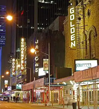 A view of 45th street showing the marquees of several theaters