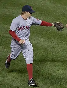 Brock Holt wearing solid-color socks with knickers in 2015