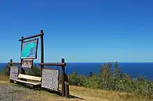 View of Lake Superior from Brockway Mountain with information signage