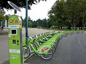 Rental station for shared bicycles, Budapest, Hungary