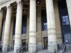 Pillars at entrance with relief sculpture