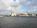 View from the water on the Muziekgebouw and Passenger Terminal Amsterdam