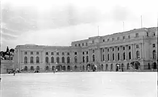 The Royal Palace during the summer of 1941. In front of the palace stands the King Carol I equestrian statue, by Croatian sculptor Ivan Meštrović