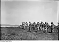 Schutztruppe machine gun detachment with what are probably MG 01s mounted on tripod mounts in Deutsch-Ostafrika, between 1906 and 1918.