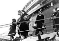 Baltic German resettlers disembark at the port of Stettin from the ship General Steuben.