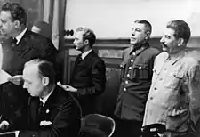 Image 12Joseph Stalin, Joachim von Ribbentrop and others at the signing of the German–Soviet Boundary and Friendship Treaty (from History of Lithuania)