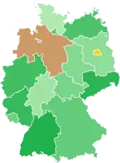 A coloured map of the states of Germany