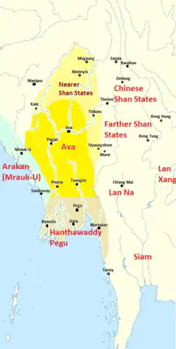 Image 16Political Map of Burma (Myanmar) c. 1450 CE. (from History of Myanmar)