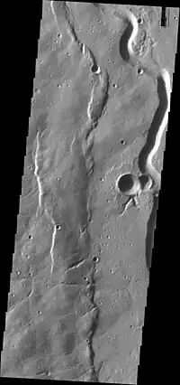 Buvinda Vallis, as seen by THEMIS.  Buvinda Vallis is associated with Hecates Tholus; it lies just east of Hecates Tholus.