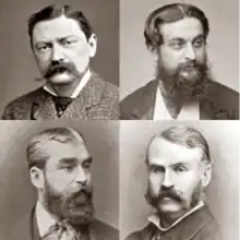 portraits, head and shoulders, of four white, Victorian men, all with moustaches and two also with beards