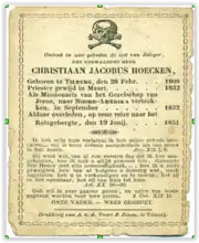 Christiaan Hoecken, Dutch prayer card, 1851