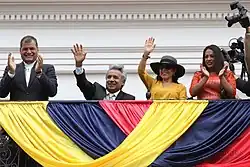 Image 27Former President Rafael Correa (left) attends President-elect Lenín Moreno's (middle) "changing of the guard" ceremony. The two PAIS leaders were considered close allies before Moreno's "de-Correaization" efforts started after he assumed the presidency. (from History of Ecuador)