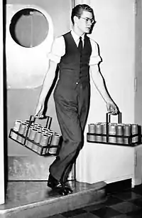 Delivering Ediphone wax cylinder recordings of propaganda broadcasts for analysis at the CBS listening post (May 1941)