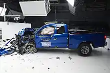 Driver-side small overlap crash test of a 2017 Toyota Tacoma.