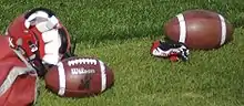 Image 14Footballs and a helmet at a Calgary Stampeders (CFL) team practice (from Canadian football)