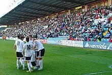 Players of Salmantino, celebrating a goal in 2017.