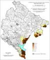 Percent of Albanians by settlements, 1991.