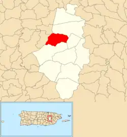 Location of Cañabón within the municipality of Caguas shown in red