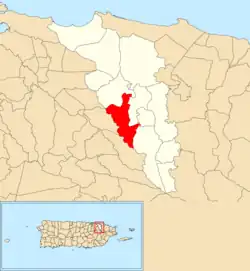 Location of Cacao within the municipality of Carolina shown in red