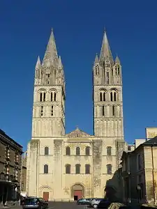 Towers and west facade of the Abbey of Saint-Étienne, Caen (1060–1065)