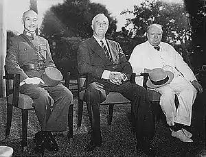 Image 13Chiang Kai-shek of China with Roosevelt and Churchill at the Cairo Conference in 1943. (from Diplomatic history of World War II)