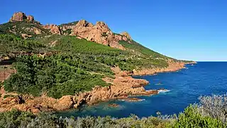 Cap-Roux and the Corniche d'Or in the calanque of Anthéor, Massif de l'Esterel