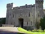 The front entrance of Caldicot Castle in south Wales.